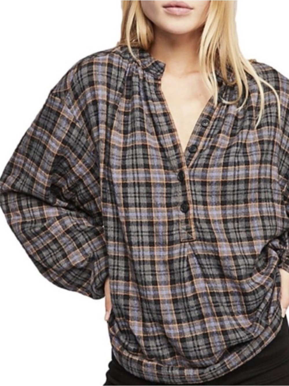 Free People Henley plaid flannel S